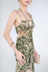 Fern Cutout Maxi Dress, Green Palm, close-up detail