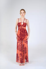 Fern Cutout Maxi Dress, Coral Burgundy, front view