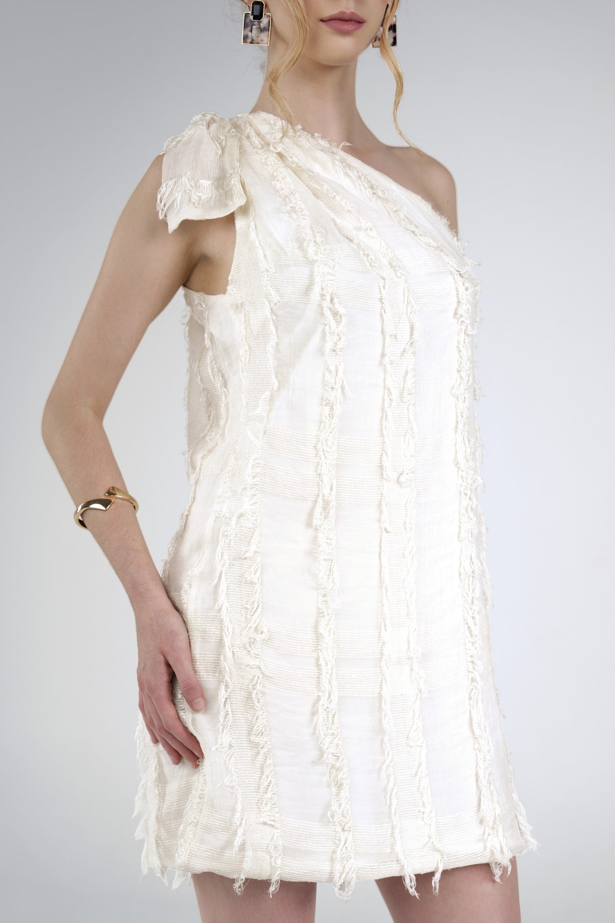 Freya Fringe Mini Dress, Cream, close-up detail