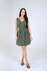 Piper Grommet Mini Dress, Sage Green, front view