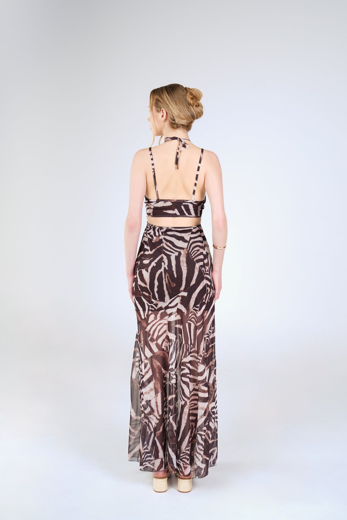Fern Cutout Maxi Dress, Brown Zebra, back view