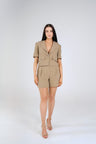 Tessa Blazer Short Set, Khaki, front view