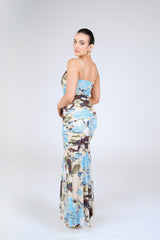 Marigold Floral Maxi Dress, Blue Floral, back detail