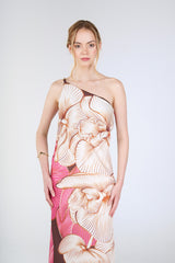Petra Orchid Maxi Dress, Brown Pink Orchid, front detail