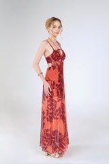 Fern Cutout Maxi Dress, Coral Burgundy, side view