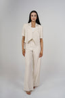 Quinn Tailored Trouser Set, Cream, close-up front detail