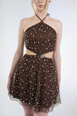 Stella Sequin Mini Dress, Brown, front detail