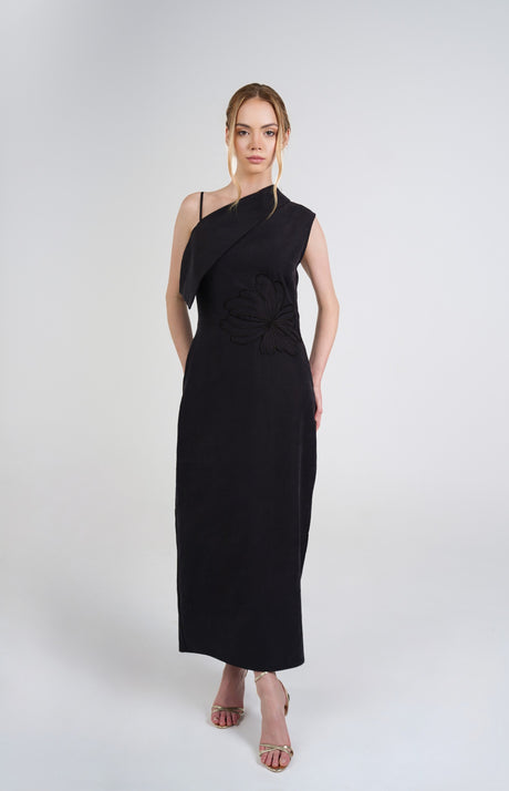 Solaris Column Dress, Black, side view