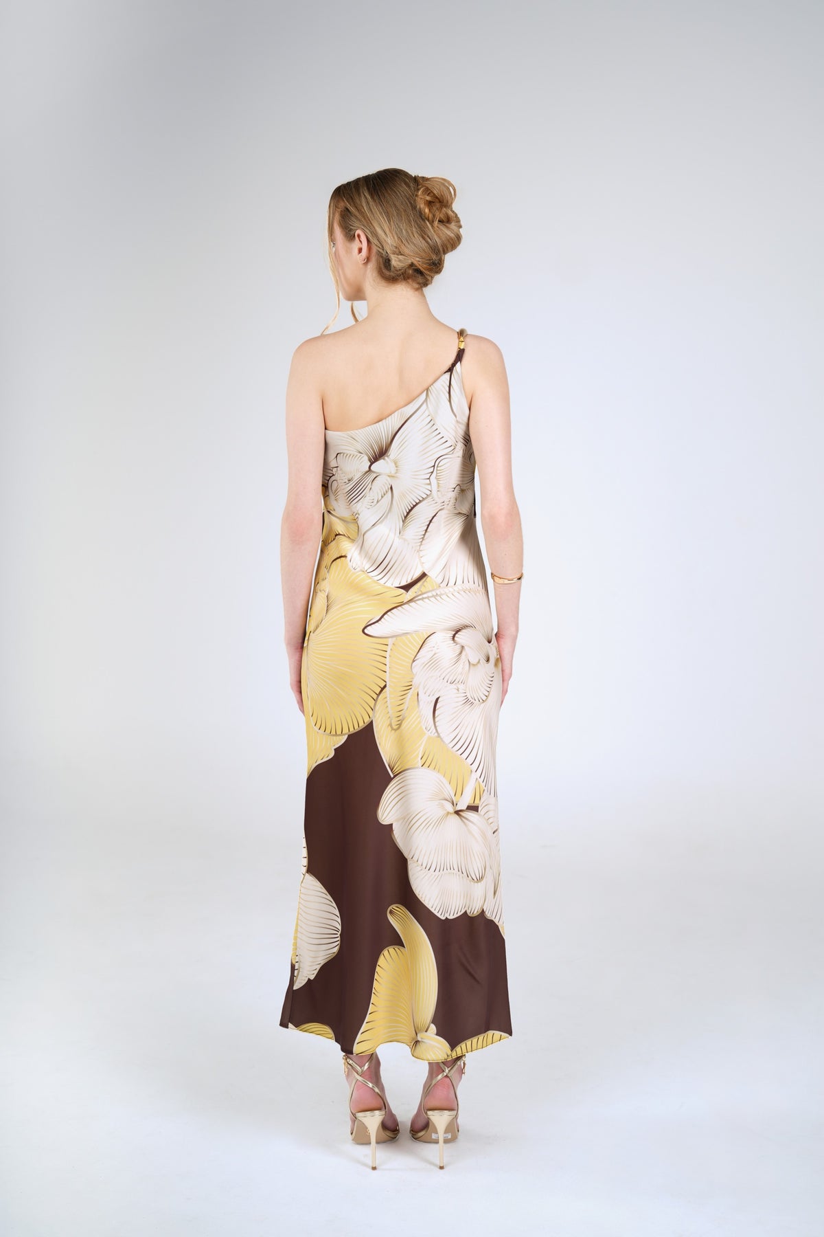 Petra Orchid Maxi Dress, Brown Yellow Orchid, back view