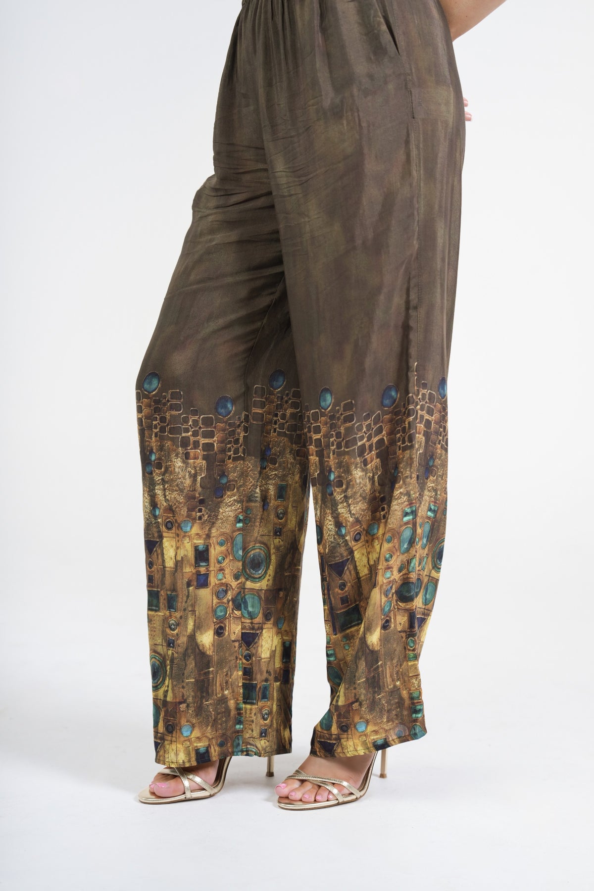 Cleo Jewel Pants Set, Brown Gold Mosaic, close-up pants detail