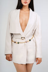 Remy Belted Blazer Dress, Ivory, front detail