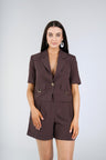 Tessa Blazer Short Set, Chocolate Brown, front view