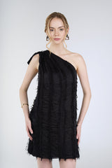 Freya Fringe Mini Dress, Black, front detail