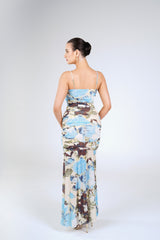 Marigold Floral Maxi Dress, Blue Floral, back view
