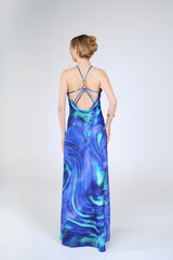 Opal Swirl Maxi Dress, Blue Teal Swirl, back view