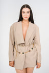 Remy Belted Blazer Dress, Beige, front detail