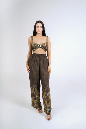 Cleo Jewel Pants Set, Brown Gold Mosaic, front view