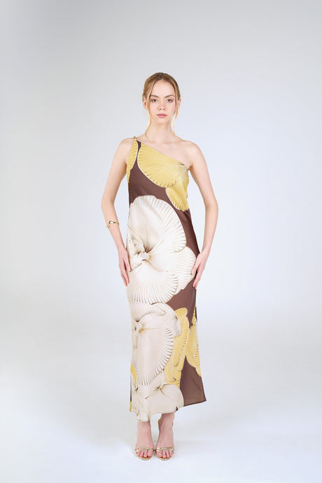 Petra Orchid Maxi Dress, Brown Yellow Orchid, front view