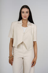 Quinn Tailored Trouser Set, Cream, front detail