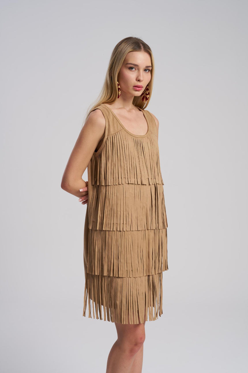 suede fringe mini dress western style – MTStyle