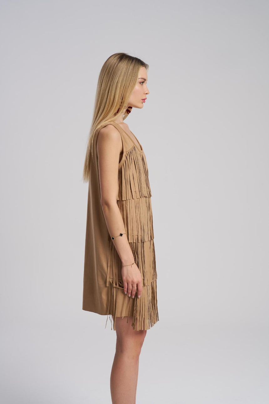 suede fringe mini dress western style – MTStyle