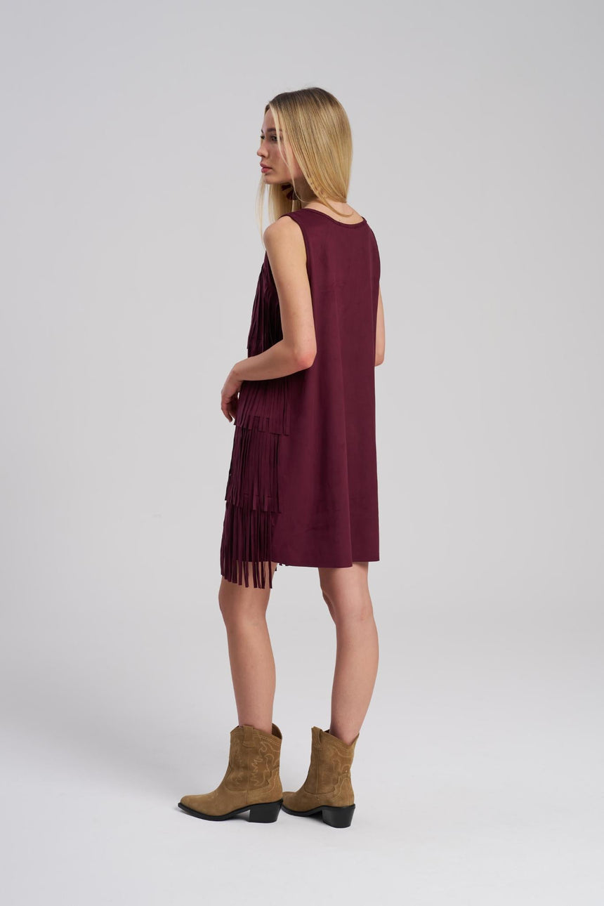 Layered fringe suede dress boho look