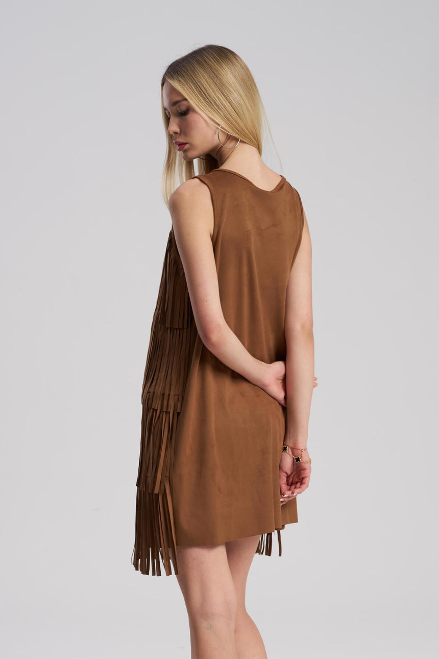Stretch suede sleeveless mini dress