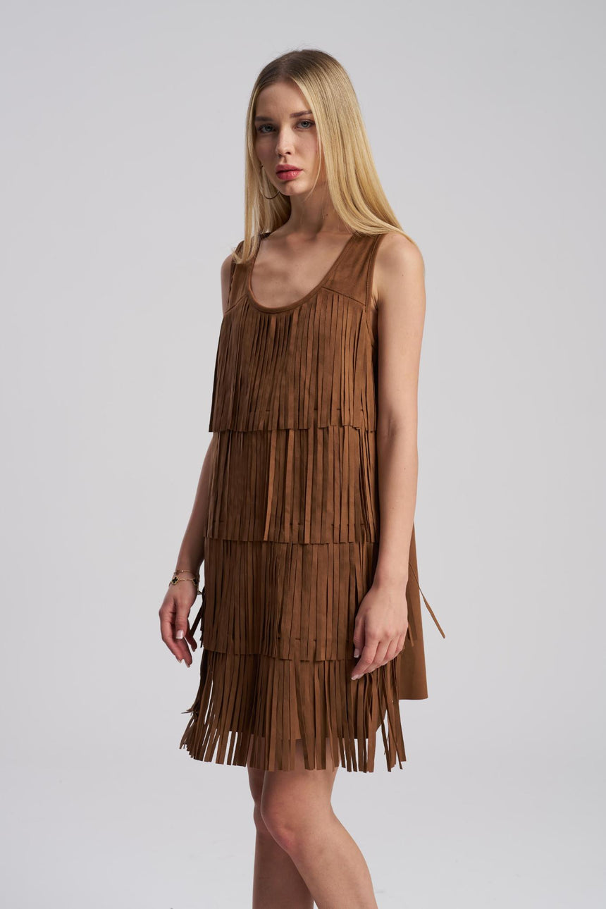 Stretch suede sleeveless mini dress