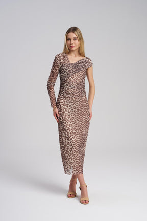 Brown leopard asymmetric sleeveless chiffon dress – MTStyle