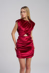 red short velvet dress with shoulder pads – MTStyle