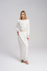 White crystal embellished evening maxi skirt set