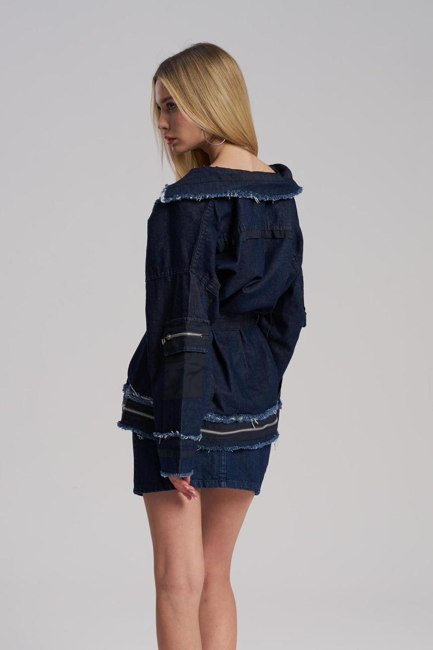 oversized denim jacket with skirt