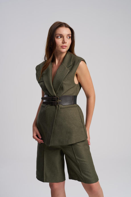 Belted Vest & High-Waist Bermuda Shorts Set
